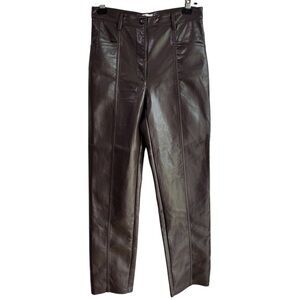 Wilfred SOFT Vegan Faux Leather Pants Womens 8 Dark Brown Straight Leg Trousers
